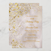 Beige Gouden Draai Glitter Verjaardagsfeestje Kaart (Voorkant / Achterkant)