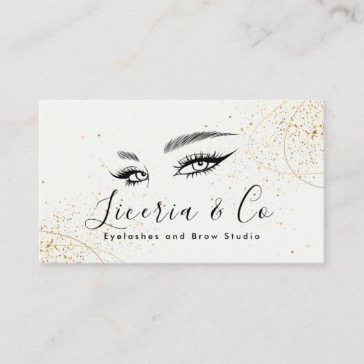Beige Gouden Esthetische Lash en Brow Studio Busin Visitekaartje (Voorkant)
