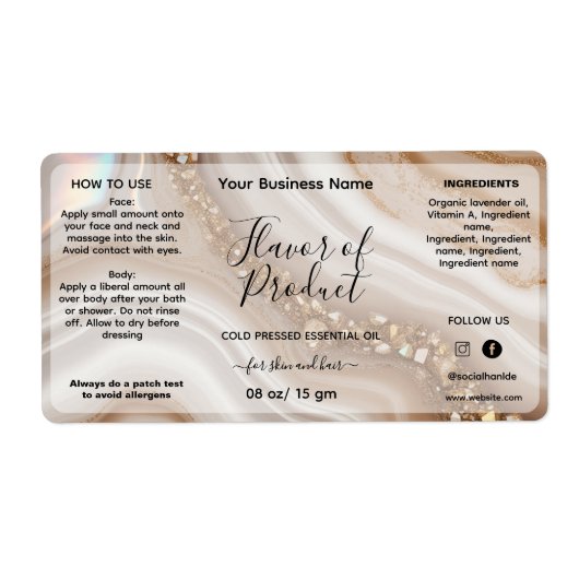 Beige Gouden Etherische Olie Fleslabel Etiket (Voorkant)