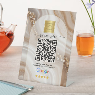 Beige Gouden Google Reviews Zakelijk Link QR Code  Reclamebord Met Voetstuk