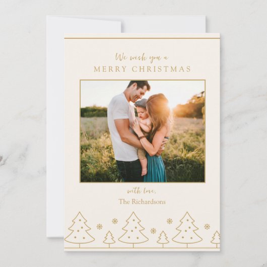 Beige gouden kerstboom twee foto vakantie Kaart (Voorkant)