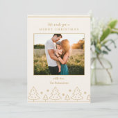 Beige gouden kerstboom twee foto vakantie Kaart (Staand voorkant)