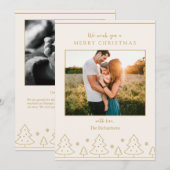 Beige gouden kerstboom twee foto vakantie Kaart (Voorkant / Achterkant)