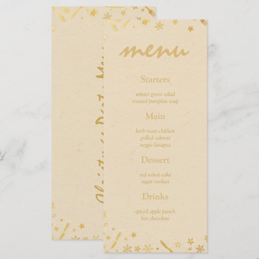 Beige Gouden Kerstfeestmenu met verfijnde accenten Menu (Voorkant / Achterkant)