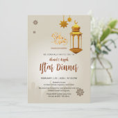 Beige Gouden Lantaarn & Moskee Ramadan Iftar Kaart (Staand voorkant)