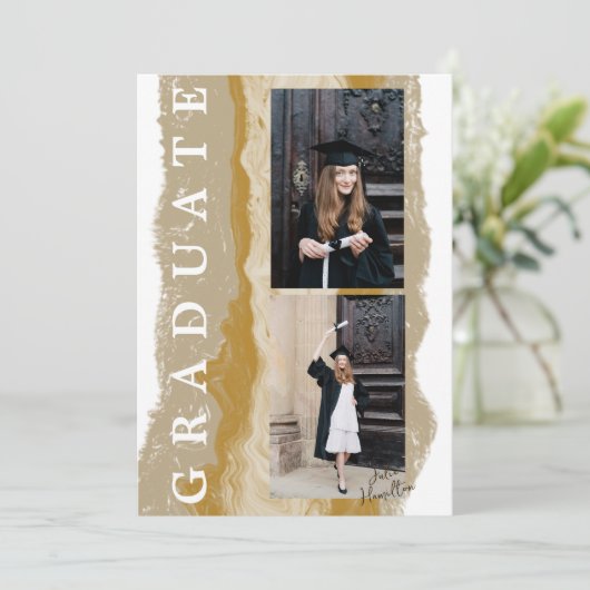 Beige gouden marmer afstudeerverskaart kaart (Staand voorkant)
