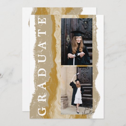Beige gouden marmeren einjaarsdiploma kaart (Voorkant / Achterkant)