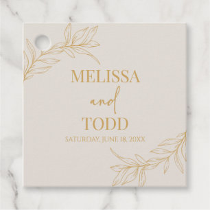 Beige gouden minimalistische tak blad bruiloft bedankjes labels