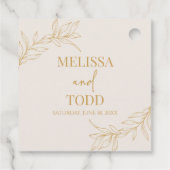 Beige gouden minimalistische tak blad bruiloft bedankjes labels (Achterkant)