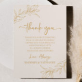 Beige gouden minimalistische tak blad bruiloft bedankkaart
