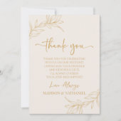 Beige gouden minimalistische tak blad bruiloft bedankkaart (Voorkant)