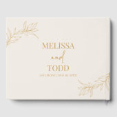 Beige gouden minimalistische tak blad bruiloft gastenboek (Achterkant)