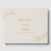 Beige gouden minimalistische tak blad bruiloft gastenboek (Voorkant)