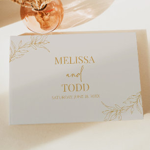 Beige gouden minimalistische tak blad bruiloft gastenboek