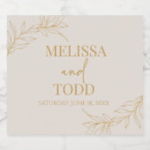 Beige gouden minimalistische tak blad bruiloft likeurfles etiket (Enkel label)