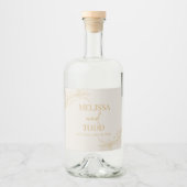 Beige gouden minimalistische tak blad bruiloft likeurfles etiket (Voorkant)