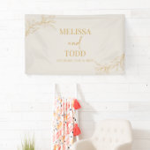 Beige gouden minimalistische tak blad bruiloft spandoek (Insitu)
