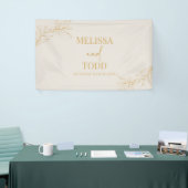 Beige gouden minimalistische tak blad bruiloft spandoek (Beurs)