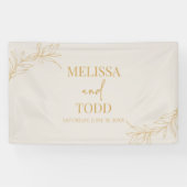 Beige gouden minimalistische tak blad bruiloft spandoek (Horizontaal)