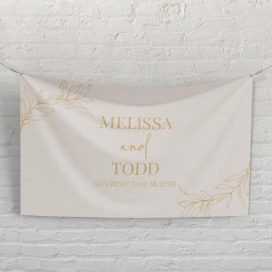 Beige gouden minimalistische tak blad bruiloft spandoek
