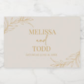 Beige gouden minimalistische tak blad bruiloft sparkling wijnetiket (Enkel label)