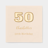 Beige gouden naam elegant verjaardagsfeestje folie servetten (Voorkant)