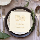 Beige gouden naam elegant verjaardagsfeestje folie servetten