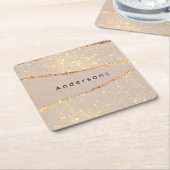 Beige gouden naam modern kartonnen onderzetters (Schuin)