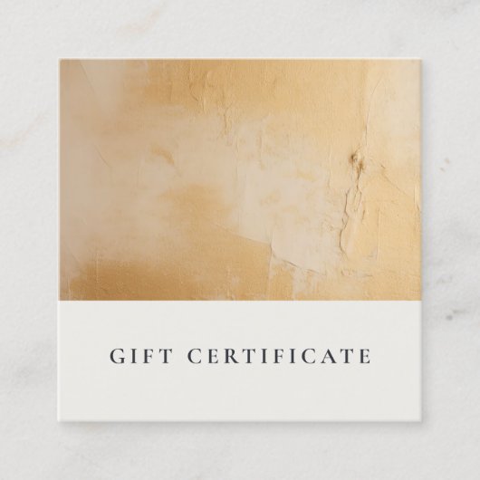 Beige Gouden Olie Verf Textuur Cadeaubon Vierkante Visitekaartje (Voorkant)