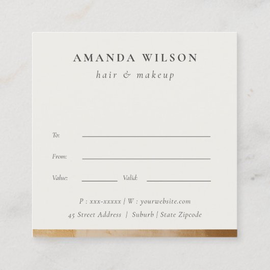 Beige Gouden Olie Verf Textuur Cadeaubon Vierkante Visitekaartje (Achterkant)