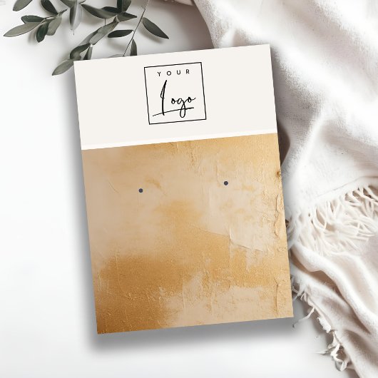 Beige Gouden Olieverf Textuur Logo Oorbel Houder Visitekaartje
