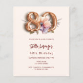 Beige gouden perzik bloemen 80e verjaardag uitnodi (Voorkant)