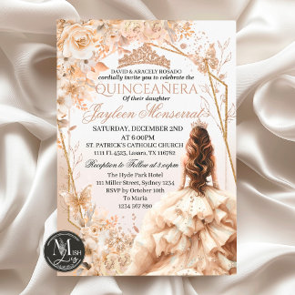 Beige & Gouden Quinceañera Prinses Meisje Diadeem  Kaart