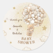 Beige gouden teddybeer baby shower dank u ronde sticker (Voorkant)