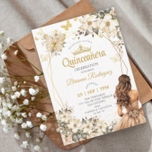 Beige Gouden Tiara Bloem Vlinder Quinceañera 