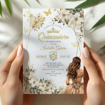 Beige Gouden Tiara Bloem Vlinders Quinceañera