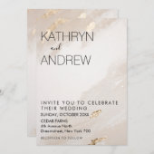 Beige Gouden Trouw Uitnodiging Vintage Stijl (Voorkant / Achterkant)