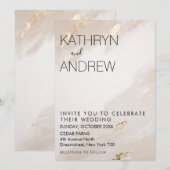 Beige Gouden Vintage Trouw Uitnodiging (Voorkant / Achterkant)