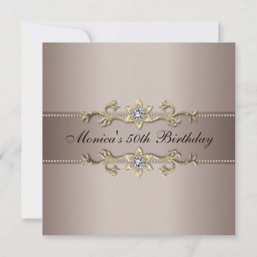 Beige Gouden Vrouw 50ste Verjaardagsfeest Kaart (Voorkant)