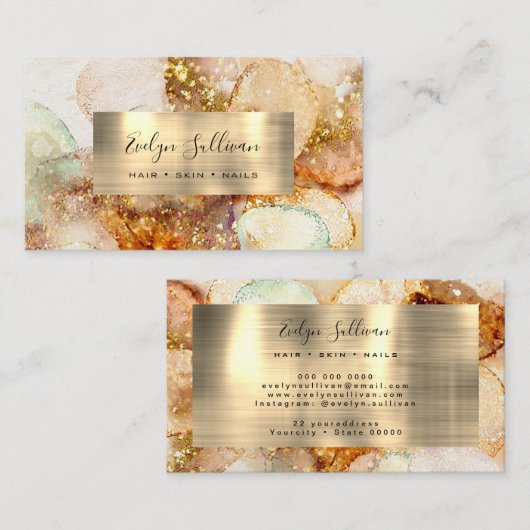 beige goudglitter waterverf visitekaartje (Voorkant / Achterkant)