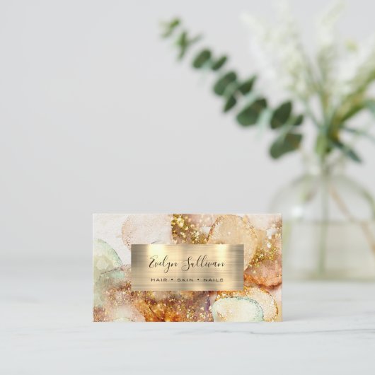 beige goudglitter waterverf visitekaartje (Staand voorkant)