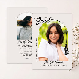 Beige Grad Announcement and Invitation with Photo Kaart