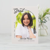 Beige Grad Announcement and Invitation with Photo Kaart (Staand voorkant)