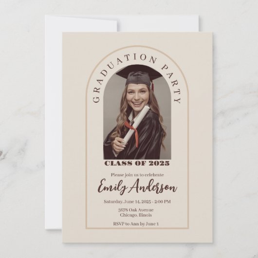 Beige graduation card with photo kaart (Voorkant)