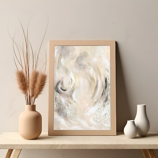 Beige Gray Contemporary Abstract art Poster