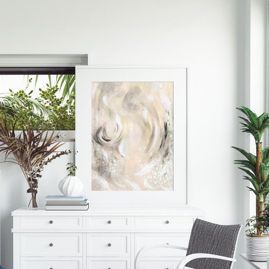 Beige Gray Contemporary Abstract art Poster