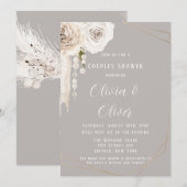 Beige Gray White Floral Pearls Couples Shower Kaart (Voorkant / Achterkant)