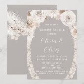 Beige Gray White Floral Pearls Wedding Shower Kaart (Voorkant / Achterkant)