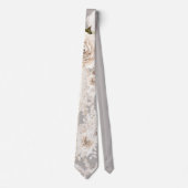 Beige Gray White Floral Weddening Groom Stropdas (Voorkant)