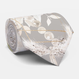 Beige Gray White Floral Weddening Groom Stropdas
